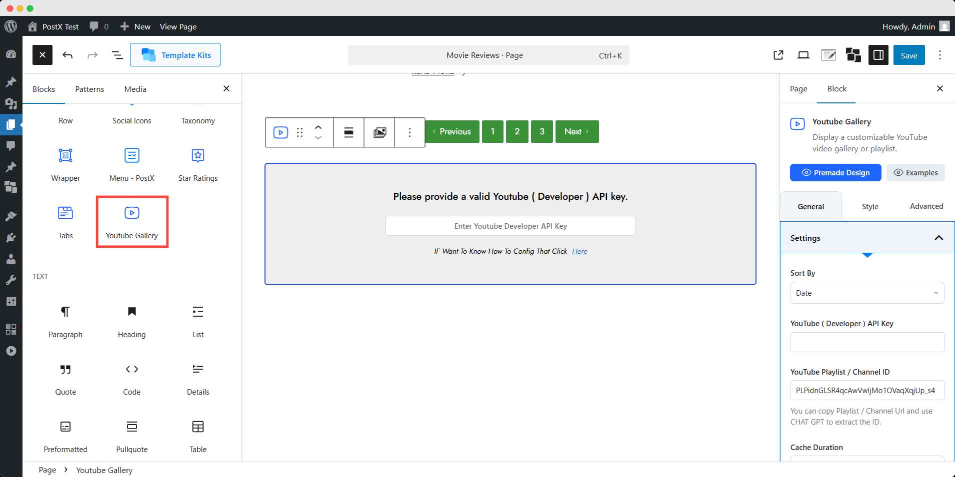 add youtube gallery block