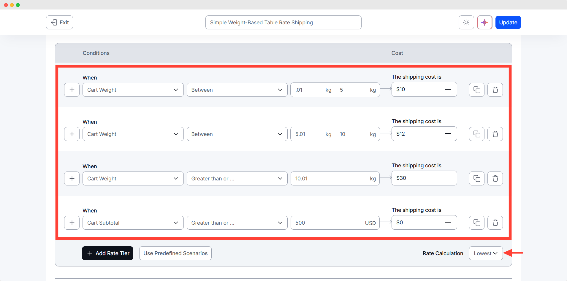 Simple Weight-Based Table Rate Shipping