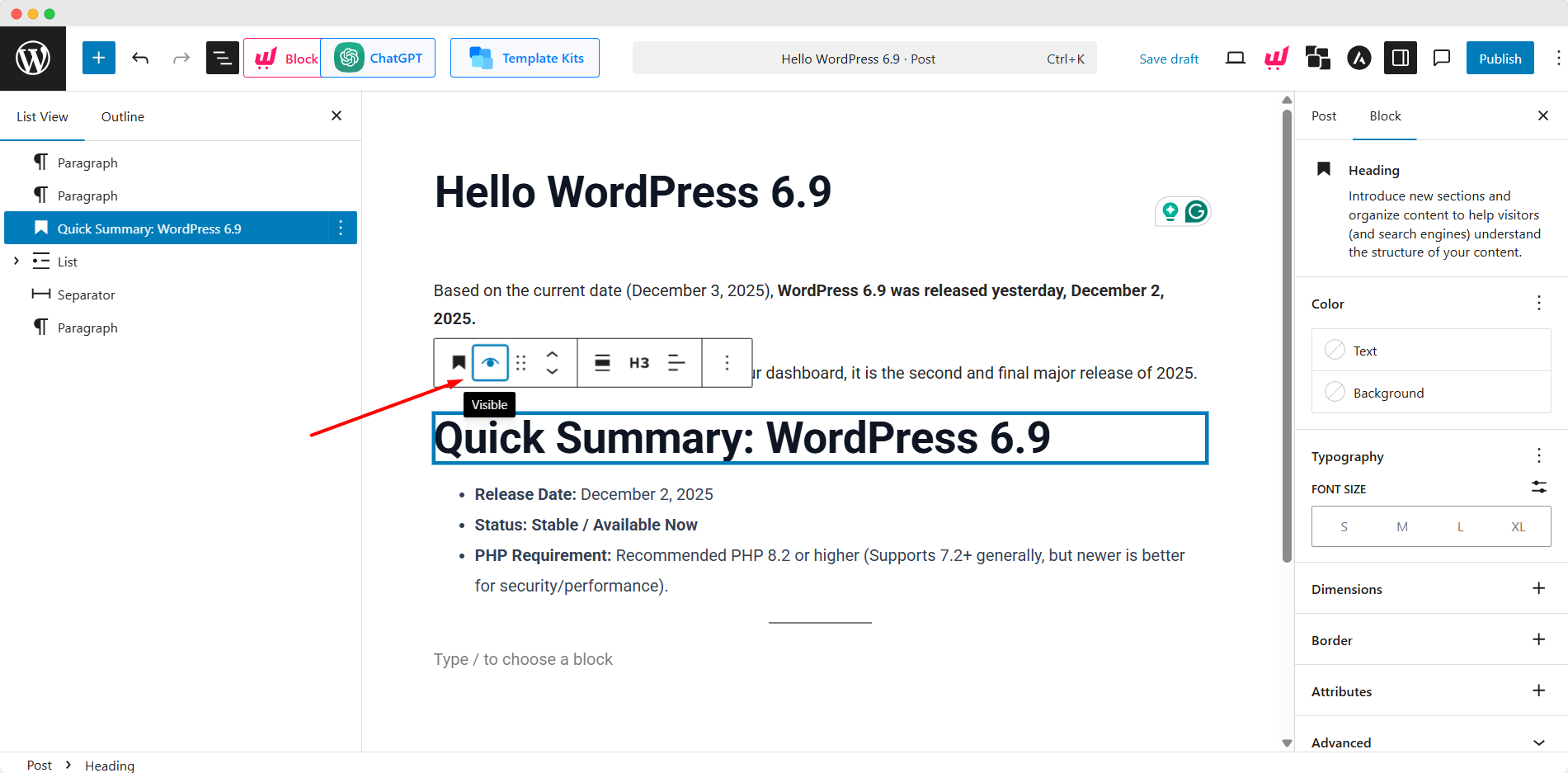hide blocks without deleting them in wordpress