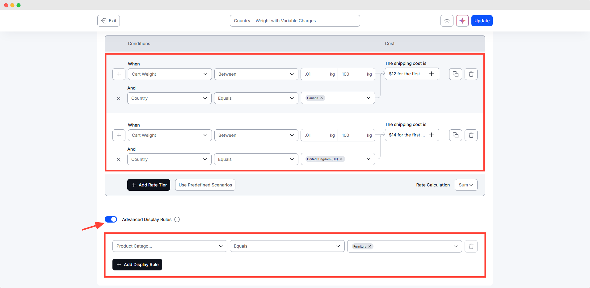 Multi-Country + Weight + Category with Variable Charges