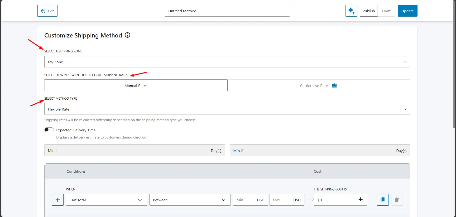 add the details of the shipping rule