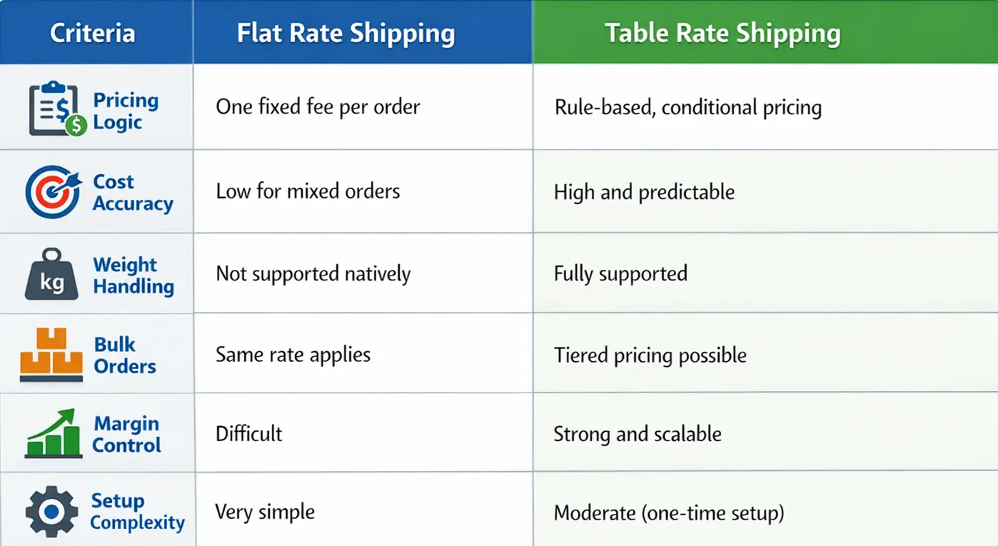 flat rate vs table rate shipping