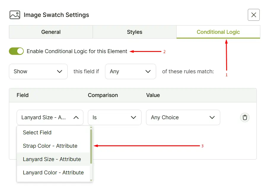 Choosing Product Attribute for the Conditional Logic