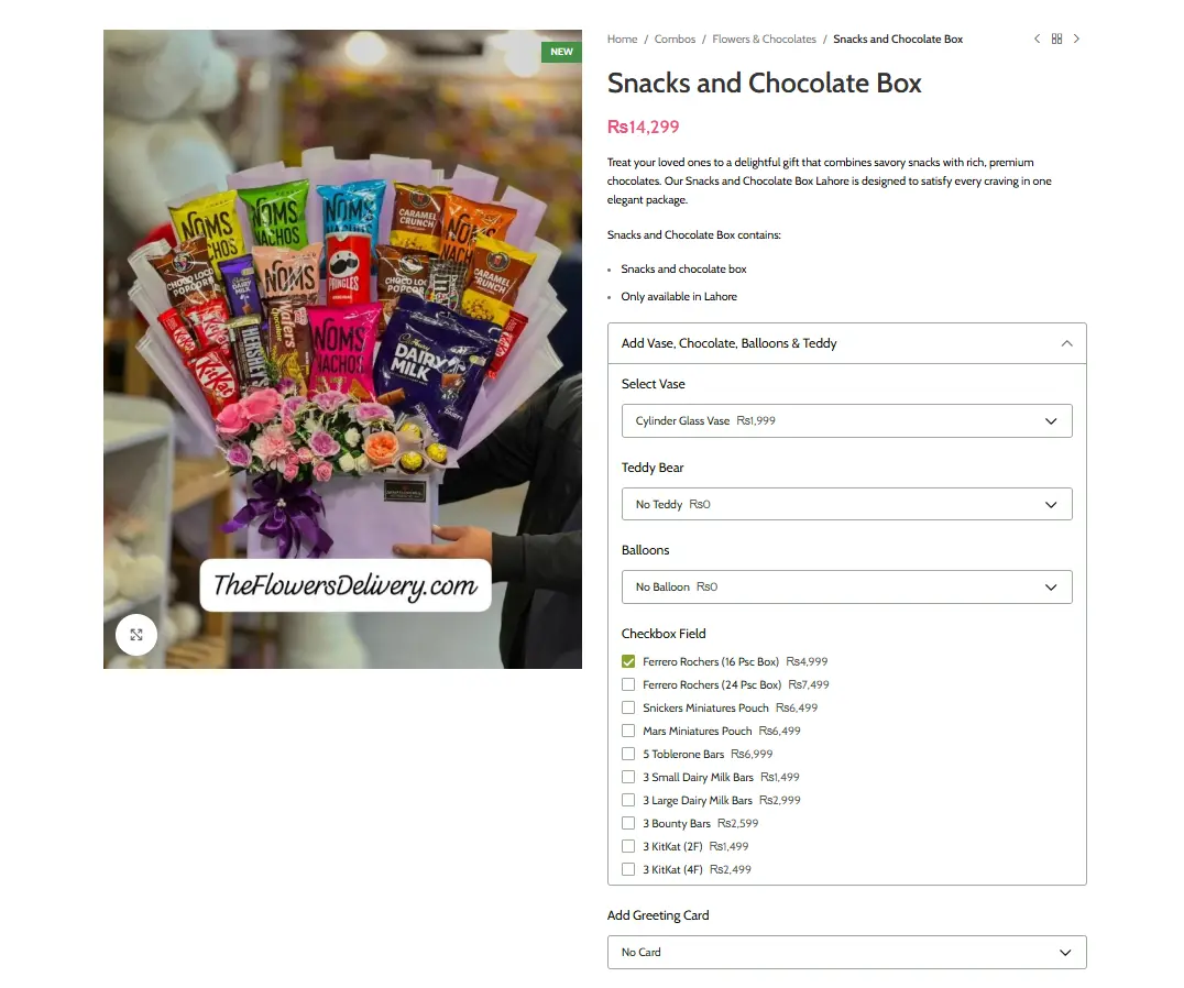 customizing gift box with chocolate and snacks