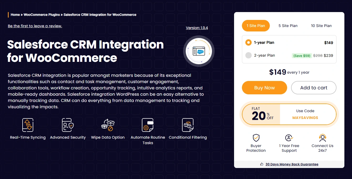Banner image presenting the plugin Salesforce Integration for WooCommerce