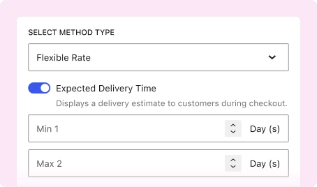 WowShipping's interface showcasing expected delivery date, restricted to a minimum of 1 day and a maximum of 2 days.