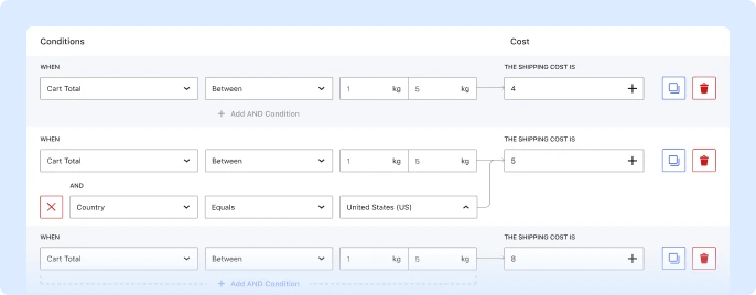 Walkthrough of table rate shipping configuration by adding multiple conditions for charging precise shipping rates.