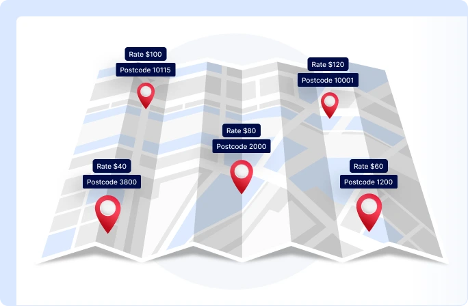 Image of a map highlighting different locations where products need to be shipped.