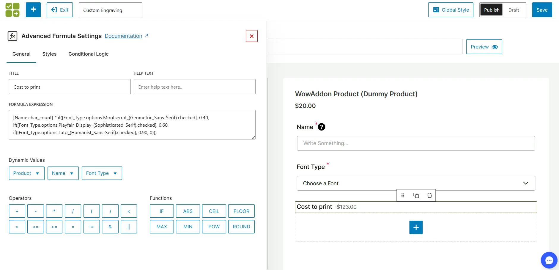 WowAddons advanced formula field