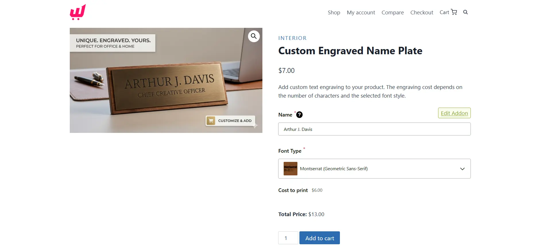 custom engraveed name plate