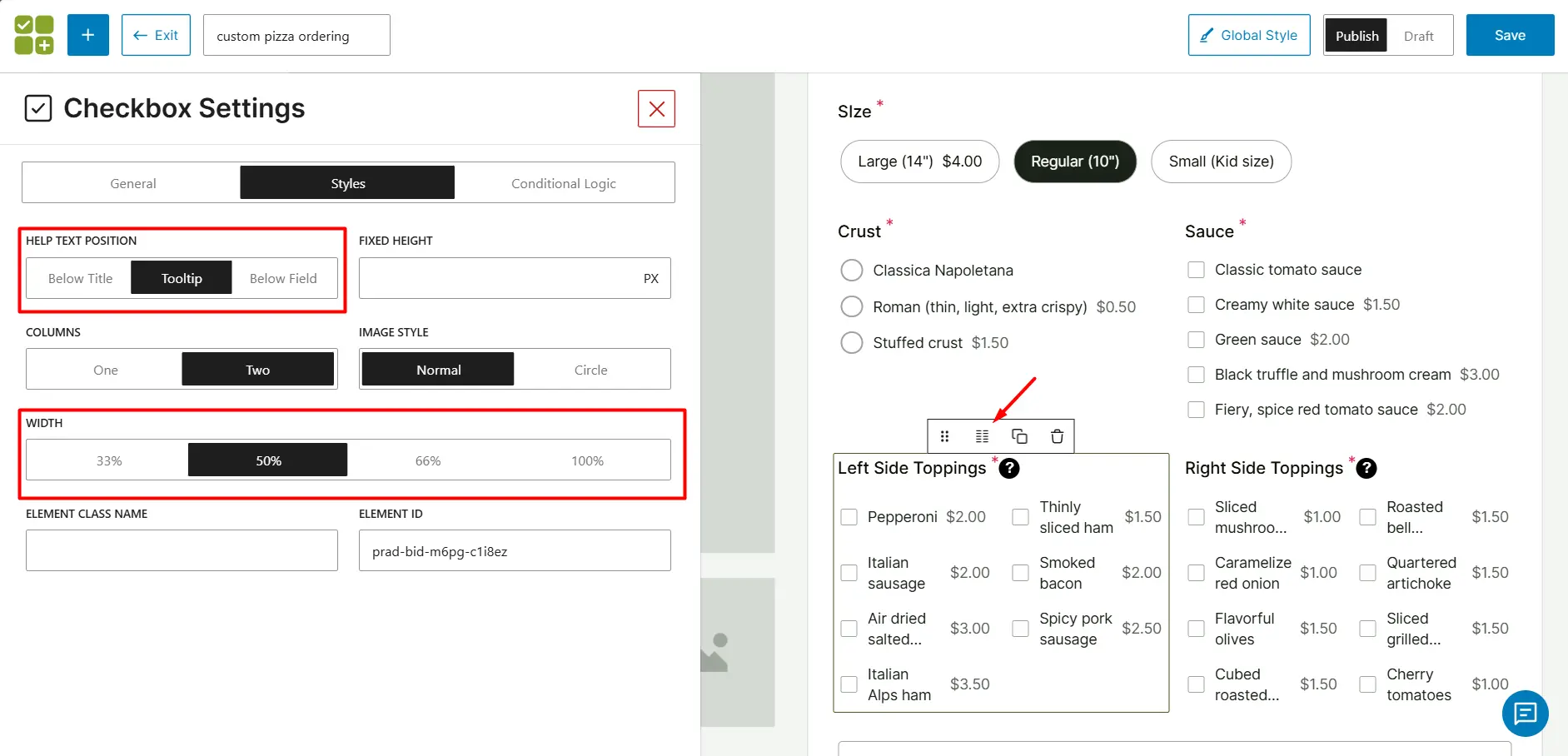 UX flow optimization for custom pizza