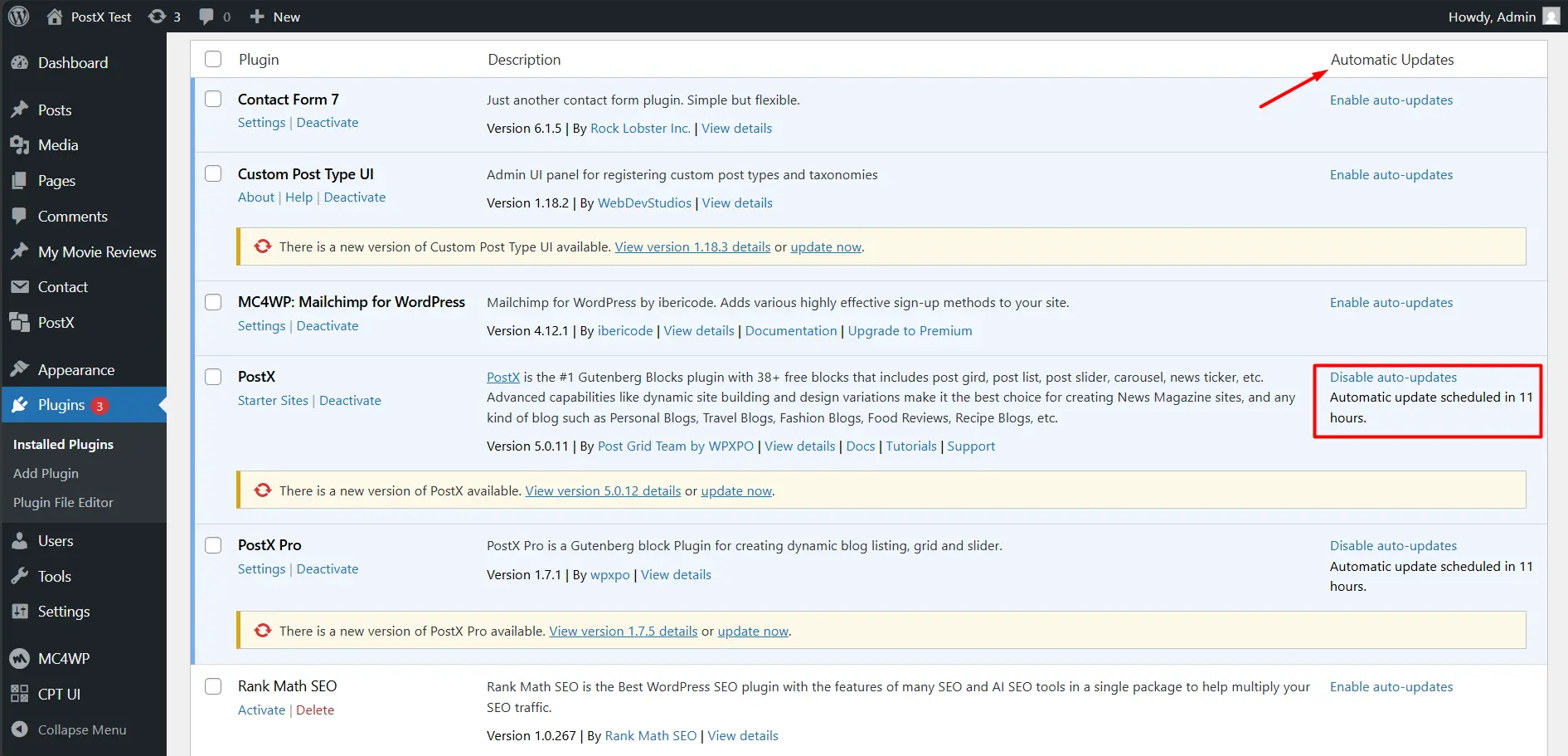plugins auto update schedule