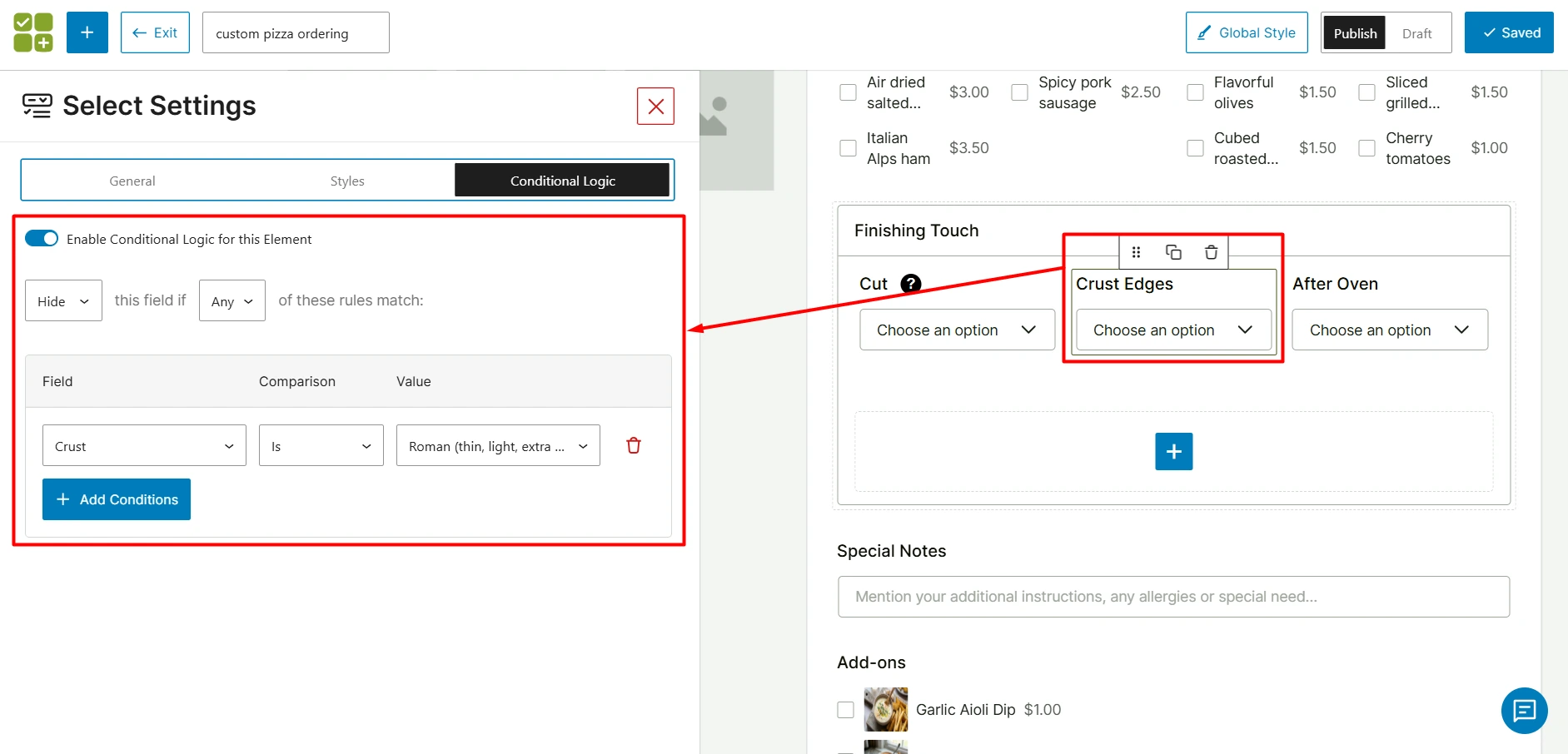 crust edges field conditional logic
