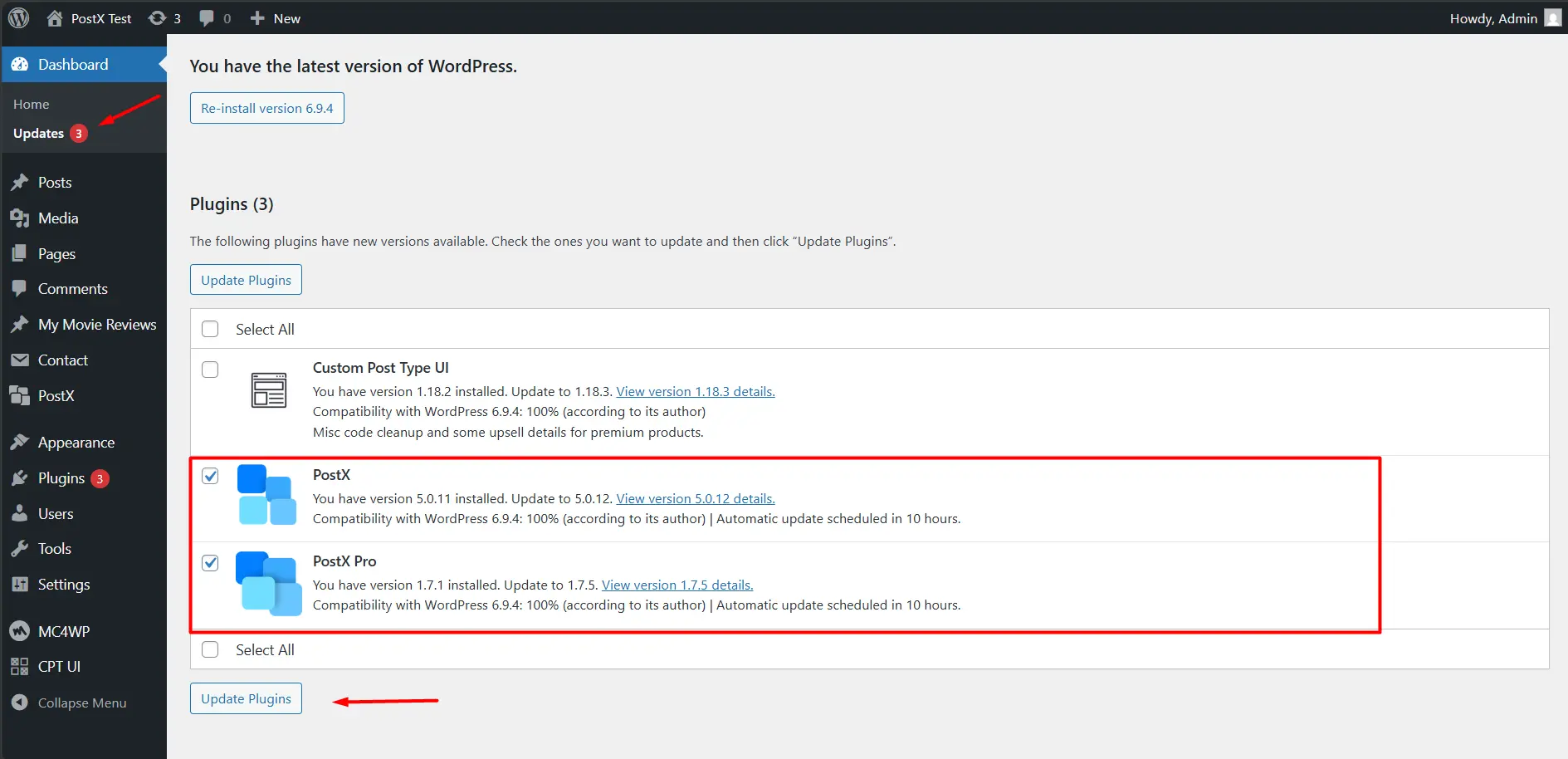 free plugin update from dashboard