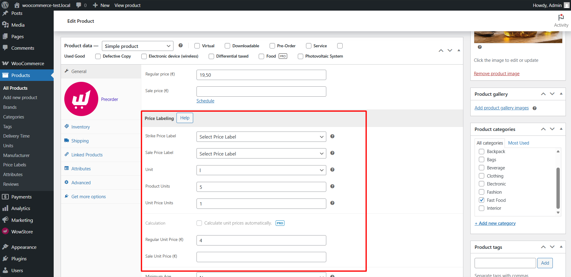 product level information input