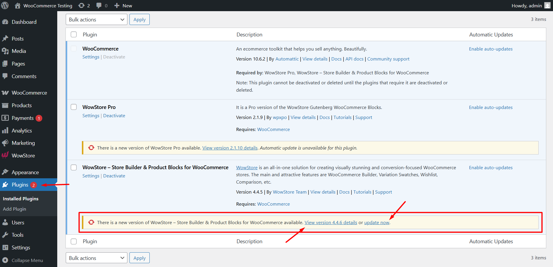 update from plugin page