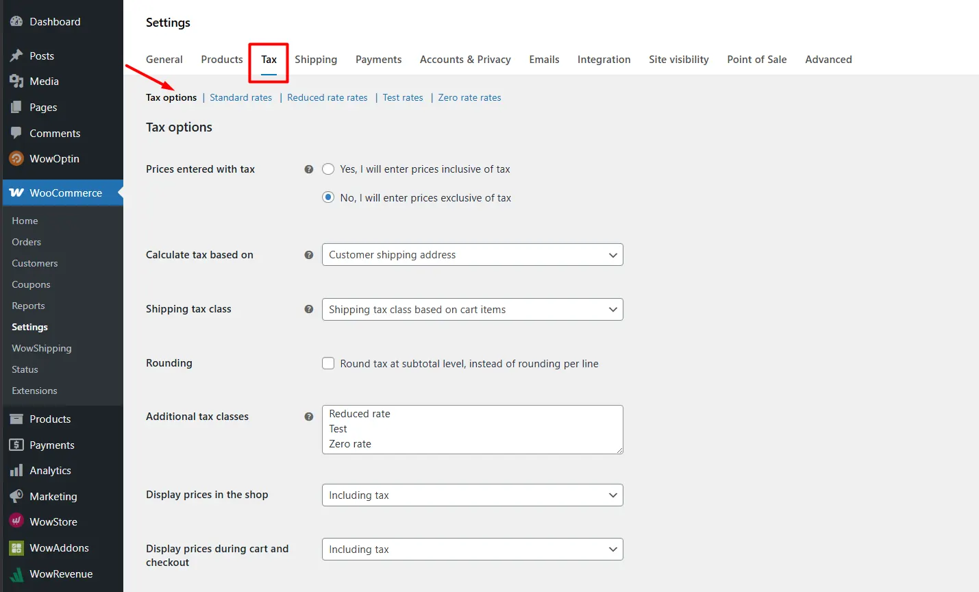 Configuring Tax Options in WooCommerce