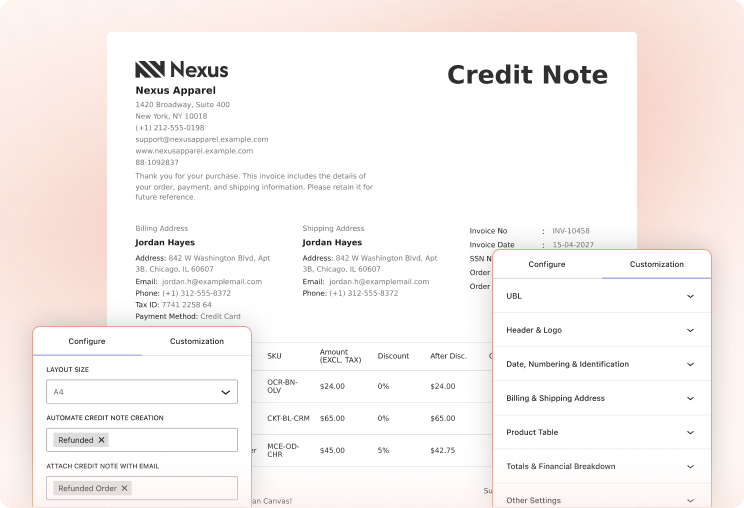 Simulation of creating credit notes with WowInvoice.