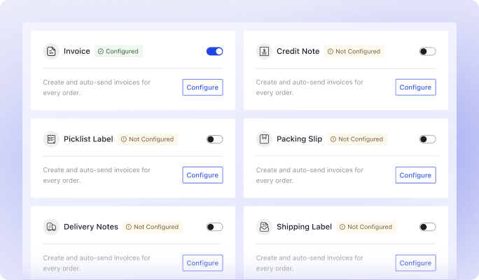WowInvoice dashboard showcasing all available PDF document types.