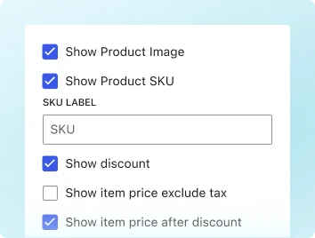 Screenshot showcasing product detail labels with checkboxes.
