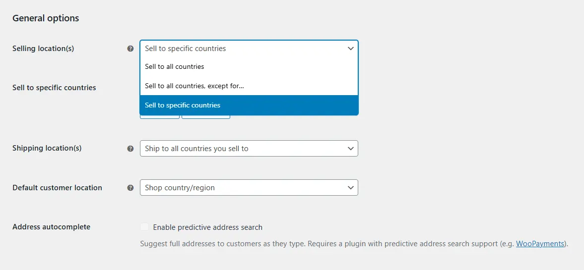 Seleting Sell to specific countries in WooCommerce