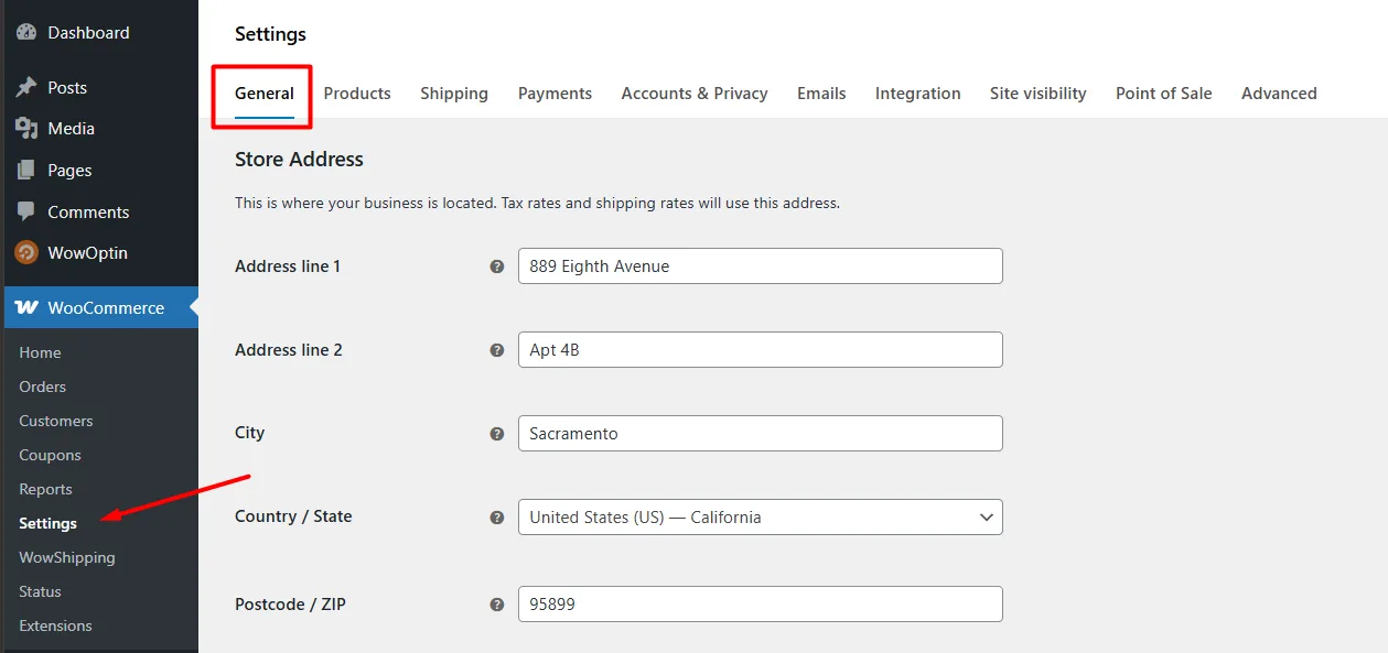 Setting WooCommerce Store Address
