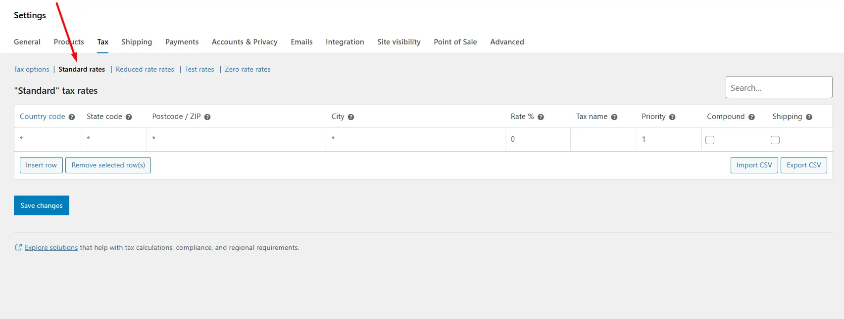 Specifying Standard Tax Rates in WooCommerce