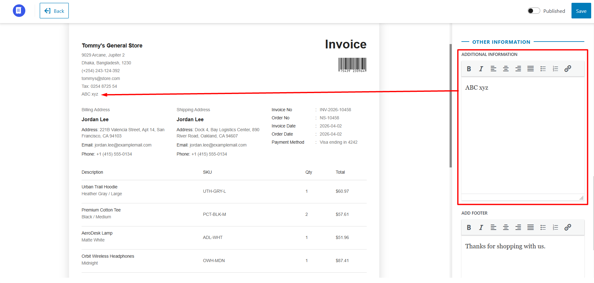 Global Store Information