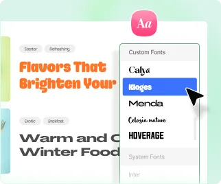 Block settings interface showcasing the selection of a custom font.