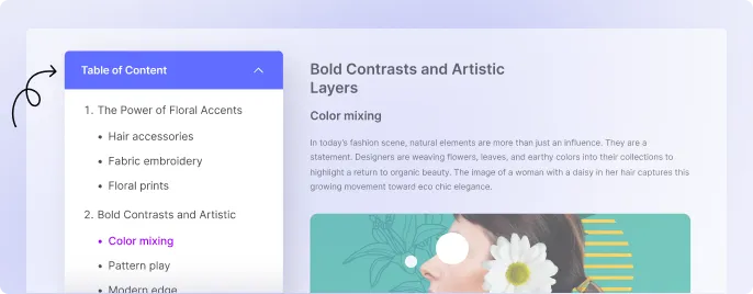 Blog post layout featuring a table of contents.
