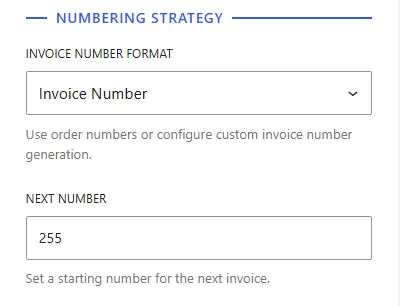 Setting a starting number for the next invoice