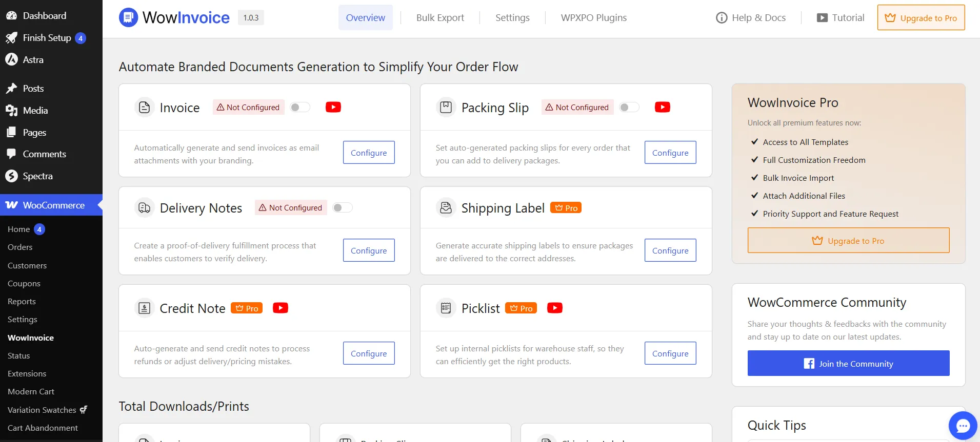 WowInvoice supporting 6 document types including invoices, packing slips, picklists, etc. in one plugin