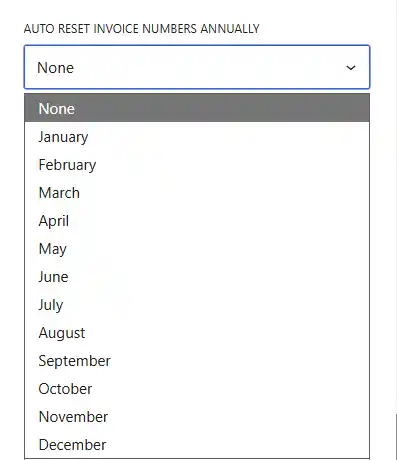 choosing a month from the dropdown for invoice yearly auto reset
