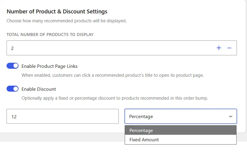 Discount Settings in WowRecommend Order Bump