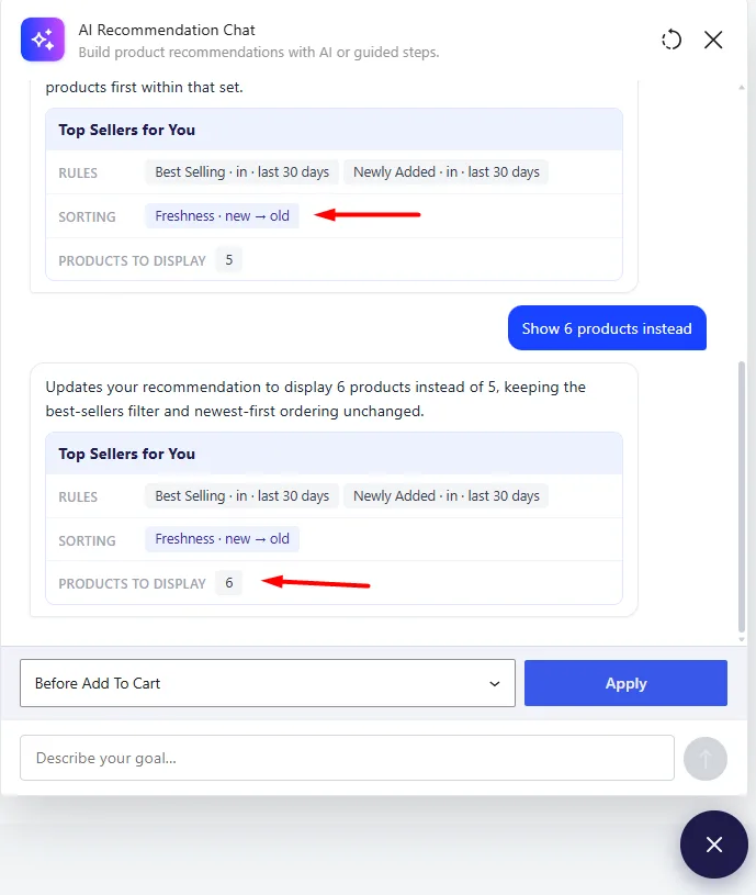 Example prompt 2 for recommendation building with AI
