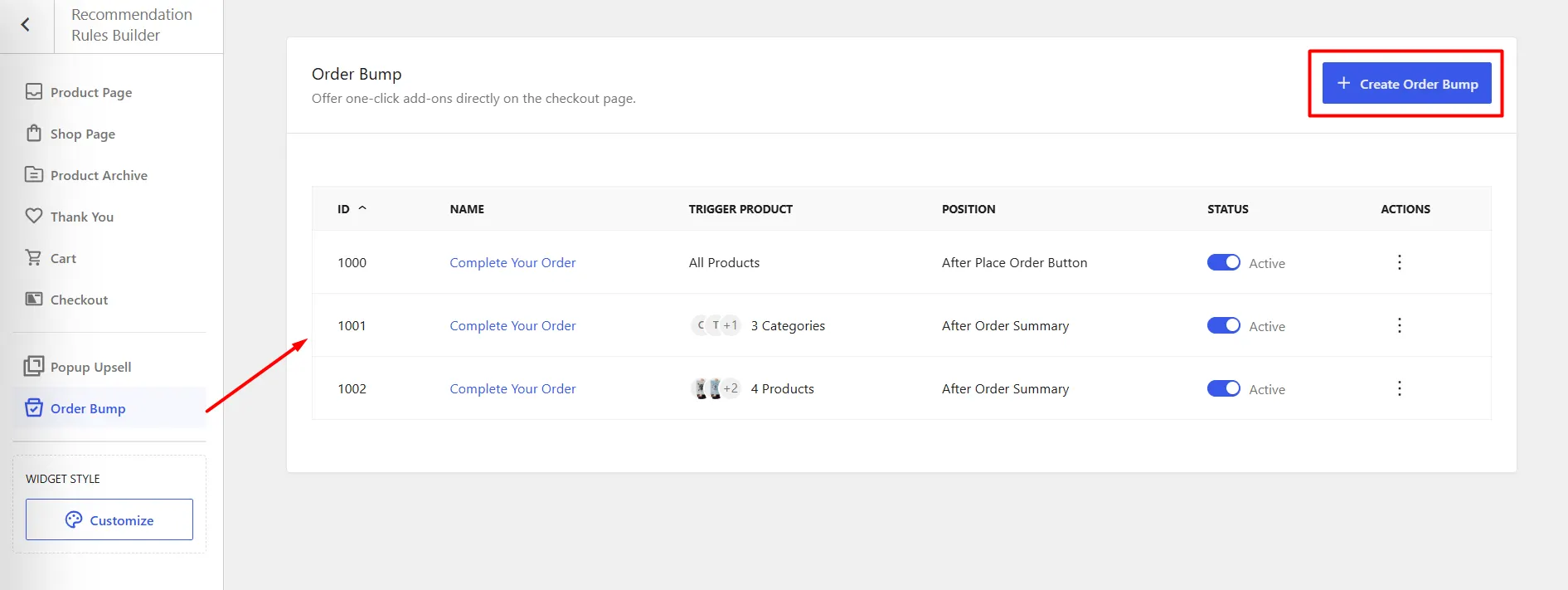 Manage Order Bump in WowRecommend