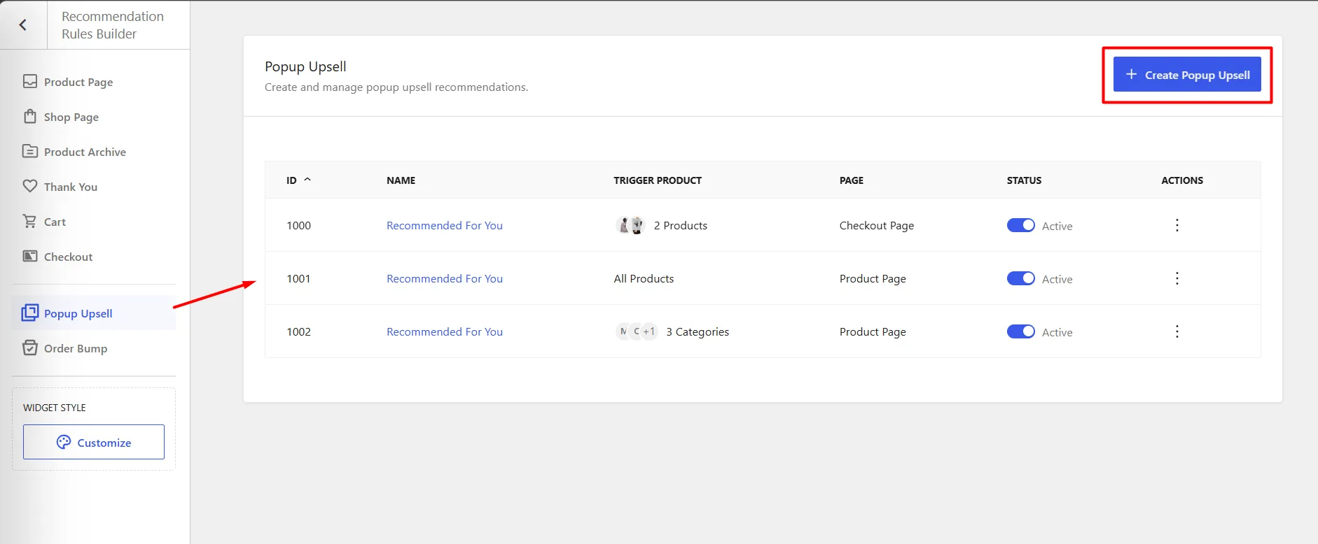 Manage Popup Upsells in WowRecommend