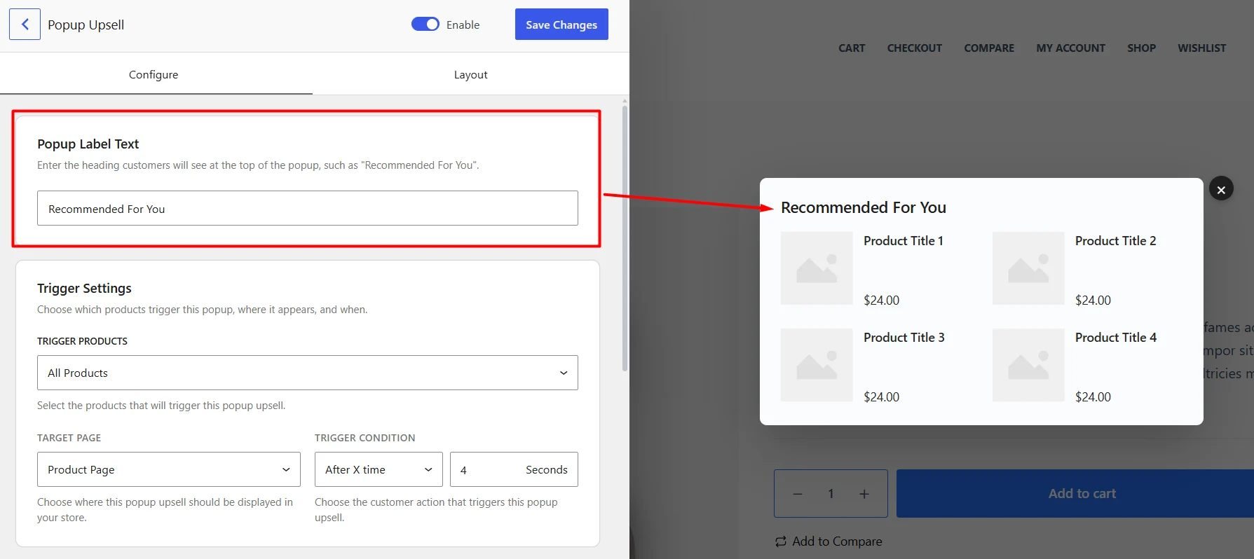 Popup Label Text in WowRecommend