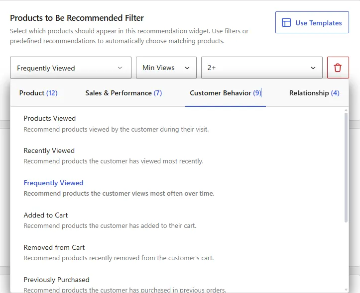 WowRecommend Customer Behavior Filters