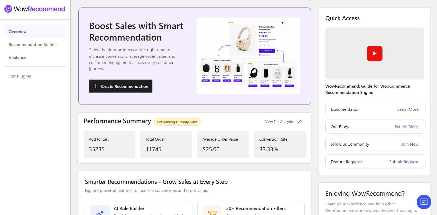 WowRecommend Dashboard