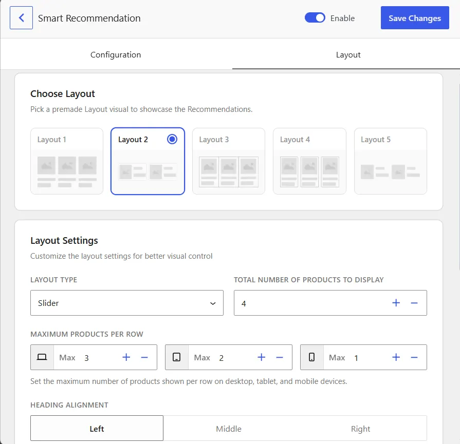 WowRecommend Layout Settings