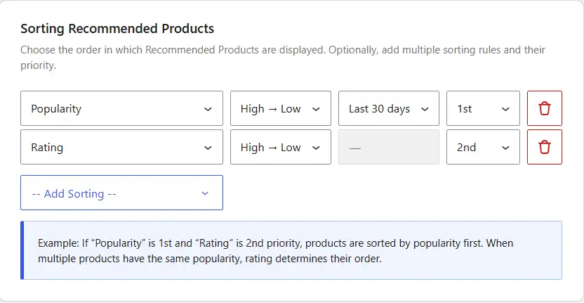 WowRecommend Product Shorting Priority example one