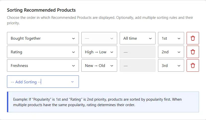 WowRecommend Product Shorting Priority example two