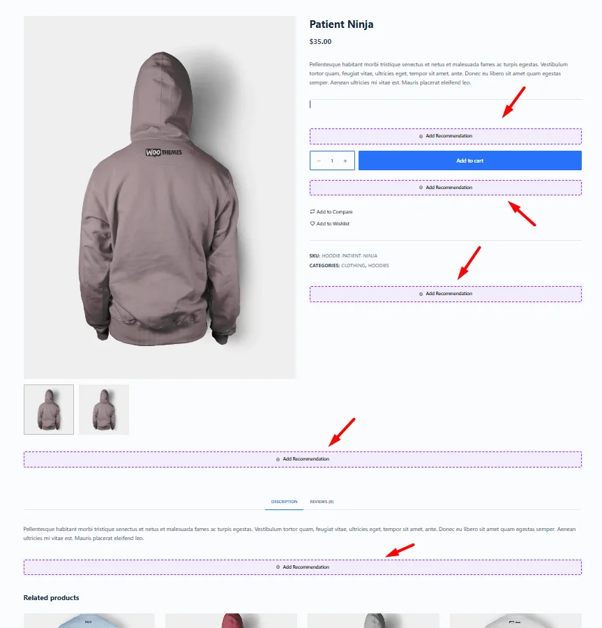 WowRecommend Product page placements