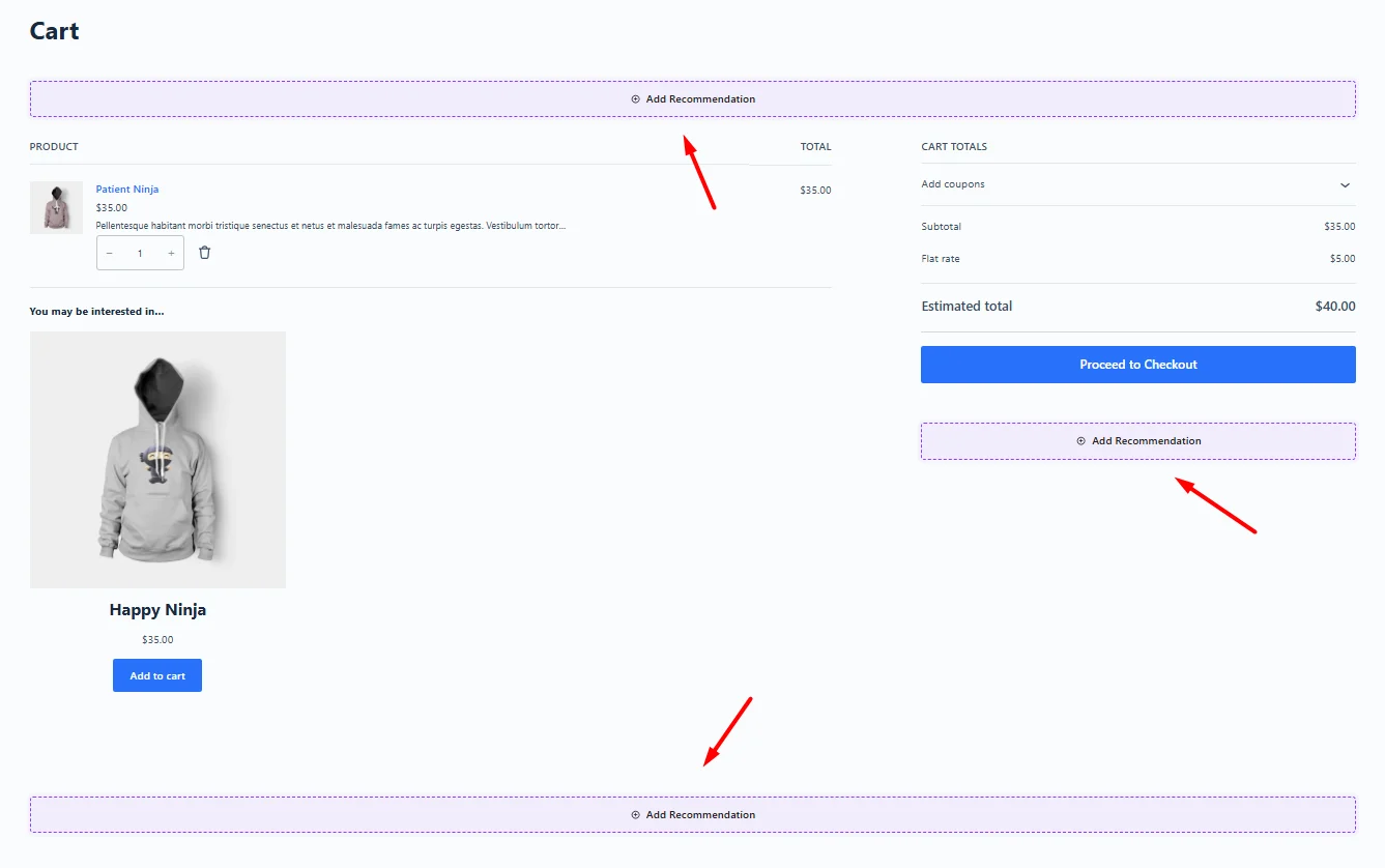 WowRecommend cart page placements