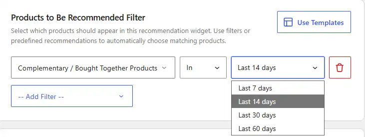 WowRecommend filter by complementary products