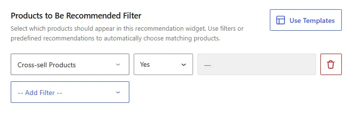 WowRecommend filter by cross-sell products