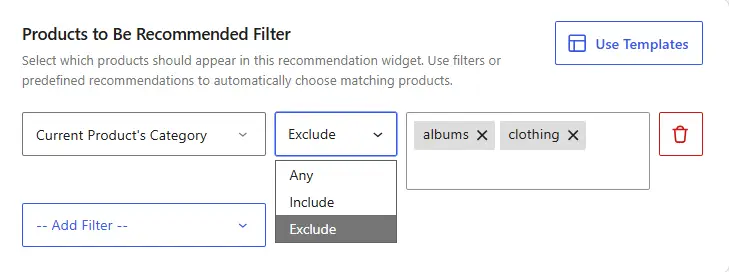 WowRecommend filter by current product's category