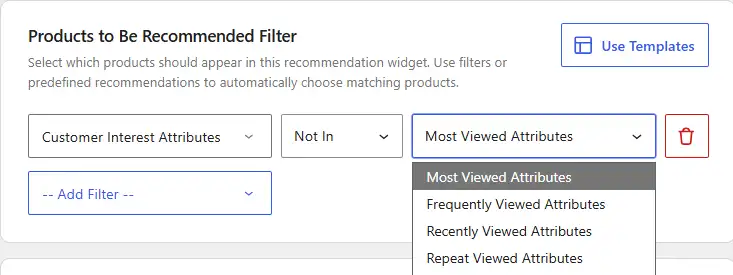WowRecommend filter by customer interest attributes