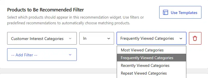 WowRecommend filter by customer interest categories